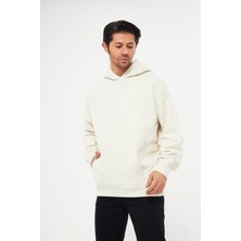 giyadda Unisex Ekru Krem Oversize İçi Puflu Kapüşonlu Bol Kalıp Sweatshirt Hoodie