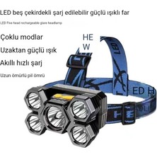 Far Beş Lamba LED Madenci Lambası Şarj Edilebilir Taşınabilir Çok Fonksiyonlu Balıkçılık Güçlü Işıklı Far (Yurt Dışından)