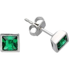 Sirius Pırlanta Prenses Kesim Zümrüt Taşlı Tektaş Küpe 0444E0030