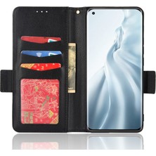 4U Sky Xiaomi Mi Için 11 Anti-Kılps Litchi Doku Pu Deri+Tpu Telefon Kılıfı Cüzdan Stand Koruyucu Kapak Black (Yurt Dışından)