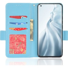 4U Sky Xiaomi Mi Için 11 Anti-Çizgi Anti-Çizelge Litchi Doku Pu Deri+Tpu Telefon Kılıf Cüzdan Stand Koruyucu Kapak Işık Mavi (Yurt Dışından)