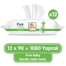 Pure Baby Organik Bambu Özlü Islak Havlu 12 x 90 1080 Yaprak