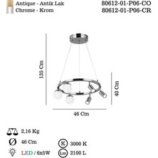 Gece Modu Aydınlatma Lucea Branco 3+3'lü Krom Ledlı Avıze 400 mm Kademelı