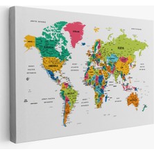 Stok Shop Türkçe Dünya Haritası Dekoratif Kanvas Tablo Son Derece Detaylı 1629
