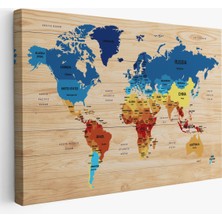 Stok Shop Ahşap Görünümlü Dünya Haritası Ülke Başkentli Kanvas Tablo 1821