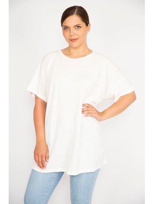 Şans Kadın Kemik Büyük Beden Bisiklet Yakalı Kısa Kollu Bluz