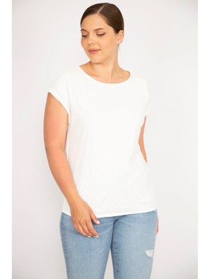 Şans Kadın Kemik Büyük Beden Önü Dantelli Düşük Kollu Bluz