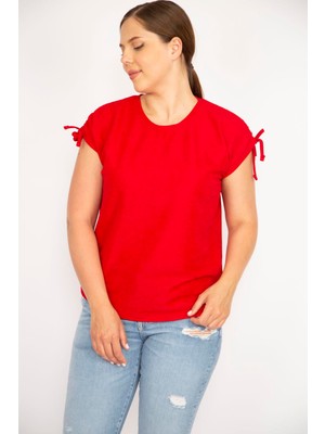 Şans Kadın Bordo Büyük Beden Omuz Bağcıklı Polyester Kumaş Bluz