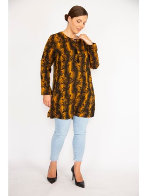 Şans Kadın Büyük Beden Bordo V Yakalı Kol Boyu Ayarlı Tunik