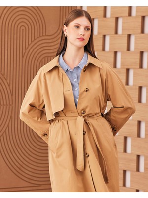 Galaxi Büyük Beden Apolet Camel Kadın Trençkot 2321901005