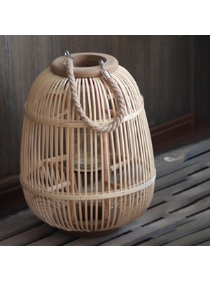 What For El Yapımı Doğal Bambu Fener Çay Işık Mumluk 30X37CM Saplı Stand (Yurt Dışından)