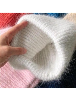 Xhltd Sonbahar Kış Kadın Tavşan Kürk Mektup Kasketleri Şapka Lady Kızlar Açık Moda Düz Renk Örme Şapka Sıcak Yumuşak Bonnet Skullies | Kadın Skullies & Amp;kasket (Yurt Dışından)