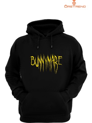 Ors Trend Bunnymare Baskılı 3 Iplik Unisex Siyah Kapüşonlu Sweatshirt