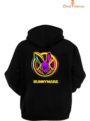 Ors Trend Bunnymare Baskılı 3 Iplik Unisex Siyah Kapüşonlu Sweatshirt