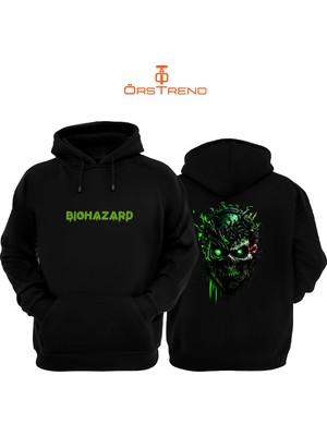 Ors Trend Biohazard Baskılı 3 Iplik Unisex Siyah Kapüşonlu Sweatshirt