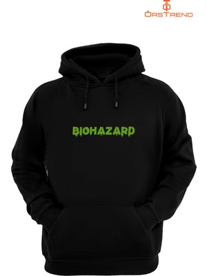 Ors Trend Biohazard Baskılı 3 Iplik Unisex Siyah Kapüşonlu Sweatshirt