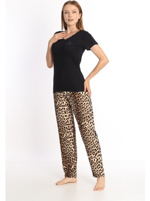 Etoile Bambu Kısa Kol Leopar Kadın Pijama Takımı