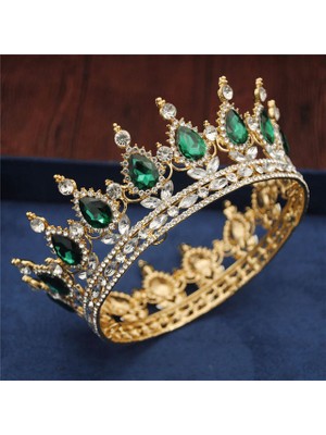 Masoffy Altın Yeşil Kristal Vintage Kraliyet Kraliçe Kral Tiaras ve Taçlar Erkek/kadın Pageant Balo Diadem Saç Süsler Düğün Saç Takı Aksesuarları (Yurt Dışından)