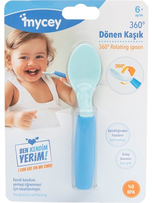 Mycey 360 Derece Dönebilen Mama Kaşığı 6+ Ay Mavi