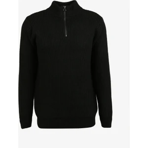 Fabrika Comfort Bato Yaka Regular Fit Jakarlı Siyah Erkek Kazak FC3WM-KZK333