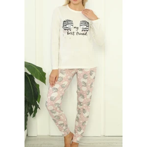 Lady Secret Kadın Pijama Takımı Uzun Kollu Pamuklu Ekru
