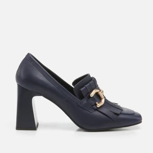 01AYH274810A680 Hakiki Deri Lacivert Kadın Kalın Topuk