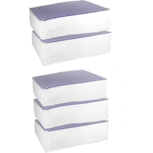 5'li Set Baza Altı Düzenleyici Büyük Boy Hurç Lacivert Çizgili 70X50X25 cm