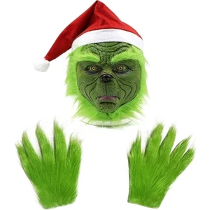 Noel Yeşil Saç Canavar Maskesi Parti Noel Grinch Eldiven Hırsız Yeşil Saç Canavar Grinch Maskesi (Yurt Dışından)