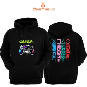 Ors Trend Gamer Devil Baskılı 3 Iplik Unisex Siyah Kapüşonlu Sweatshirt