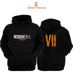 Ors Trend Resident Evil 7 Devil Baskılı 3 Iplik Unisex Siyah Kapüşonlu Sweatshirt