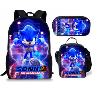 Sonic Sırt Çantası Sonic2 Öğrenci Okul Çantası Çocuk Yemek Çantası Kalem Kutusu Üç Parçalı Set (Yurt Dışından)