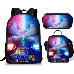 Sonic Sırt Çantası Sonic2 Öğrenci Okul Çantası Çocuk Yemek Çantası Kalem Kutusu Üç Parçalı Set (Yurt Dışından)