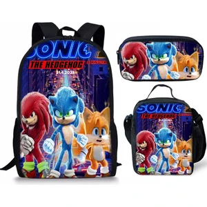 Sonic Sırt Çantası Sonic2 Öğrenci Okul Çantası Çocuk Yemek Çantası Kalem Kutusu Üç Parçalı Set (Yurt Dışından)