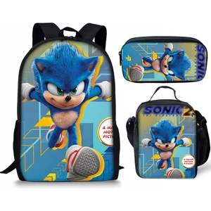 Sonic Sırt Çantası Sonic2 Öğrenci Okul Çantası Çocuk Yemek Çantası Kalem Kutusu Üç Parçalı Set (Yurt Dışından)