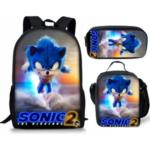 Sonic Sırt Çantası Sonic2 Öğrenci Okul Çantası Çocuk Yemek Çantası Kalem Kutusu Üç Parçalı Set (Yurt Dışından)