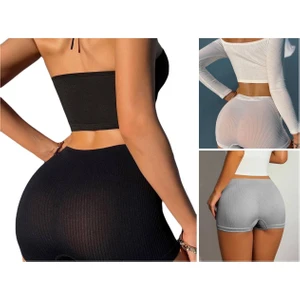 Kadın Kaşkorse Kumaş Boxer Şort Külot 3lü Set Siyah Beyaz Gri 60300