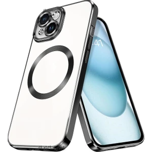 M.TK Moveteck Apple iPhone 15 Plus Orta Logo Gösteren Arkası Şeffaf Kenarları Renkli Titanium Telefon Kılıfı