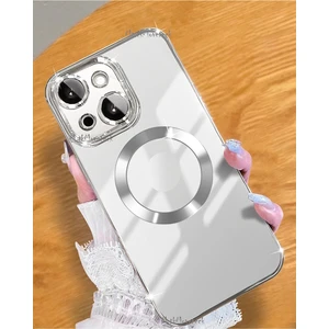 M.TK Moveteck Apple iPhone 15 Plus Orta Logo Gösteren Arkası Şeffaf Kenarları Renkli Titanium Telefon Kılıfı