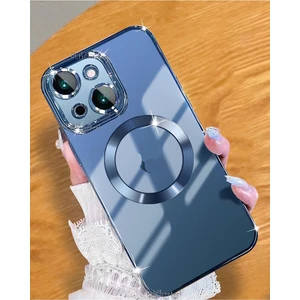 M.TK Moveteck Apple iPhone 15 Plus Orta Logo Gösteren Arkası Şeffaf Kenarları Renkli Titanium Telefon Kılıfı