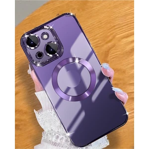 M.TK Moveteck Apple iPhone 15 Plus Orta Logo Gösteren Arkası Şeffaf Kenarları Renkli Titanium Telefon Kılıfı