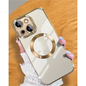 M.TK Moveteck Apple iPhone 15 Plus Orta Logo Gösteren Arkası Şeffaf Kenarları Renkli Titanium Telefon Kılıfı