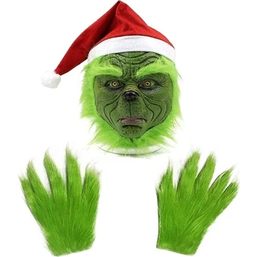 ZC Noel Yeşil Saç Canavar Maskesi Parti Noel Grinch Eldiven Hırsız Yeşil Saç Canavar Grinch Maskesi