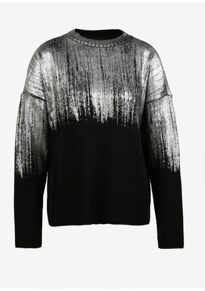 Dik Yaka Basic Varaklı Siyah Kazak Kadın F3WL-KZK8