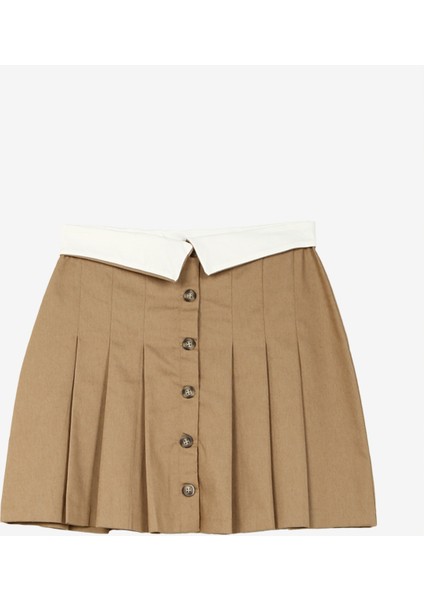 Yüksek Bel Bej Kadın Düz Kısa Etek A3WL-ETK2