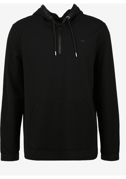 Kapüşon Yaka Düz Siyah Erkek Sweatshırt F3WM-SWT132