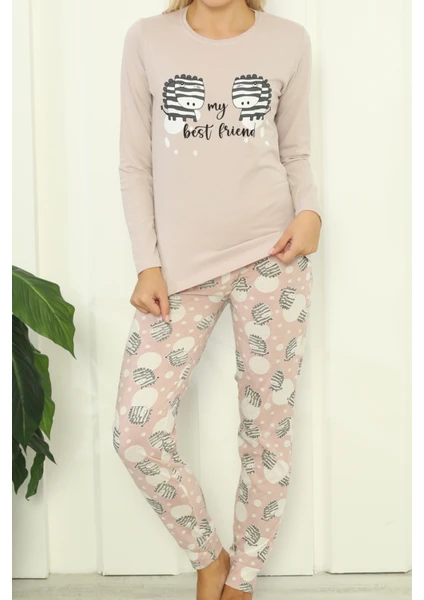 Lady Secret Kadın Pijama Takımı Uzun Kollu Pamuklu Pudra