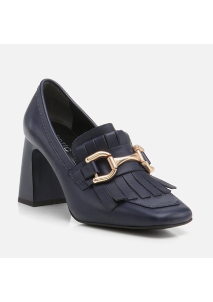 01AYH274810A680 Hakiki Deri Lacivert Kadın Kalın Topuk fiyatları