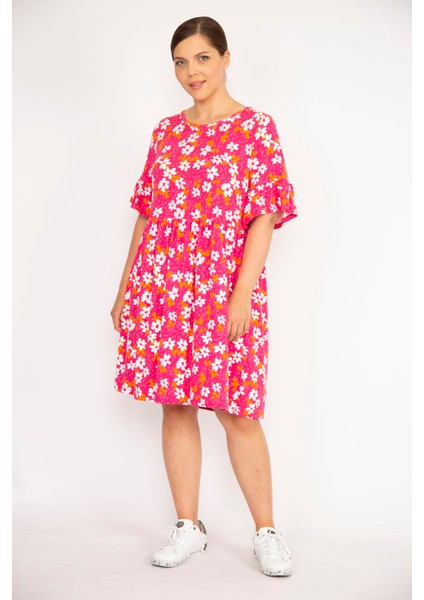 Kadın Büyük Beden Renkli Bisiklet Yakalı Volan Kollu Belden Büzgülü Elbise fırsatları