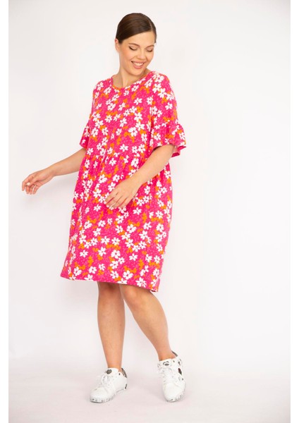 Kadın Büyük Beden Renkli Bisiklet Yakalı Volan Kollu Belden Büzgülü Elbise indirimleri