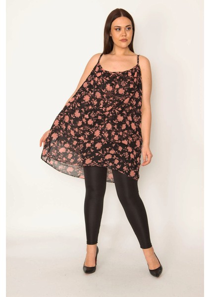 Kadın Renkli Desenli Şifon Kumaş Askılı Katlı Tunik 65N32041